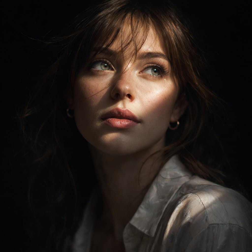 Hyper-realistic cinematic Create an 8k close-up portrait of a beautiful woman