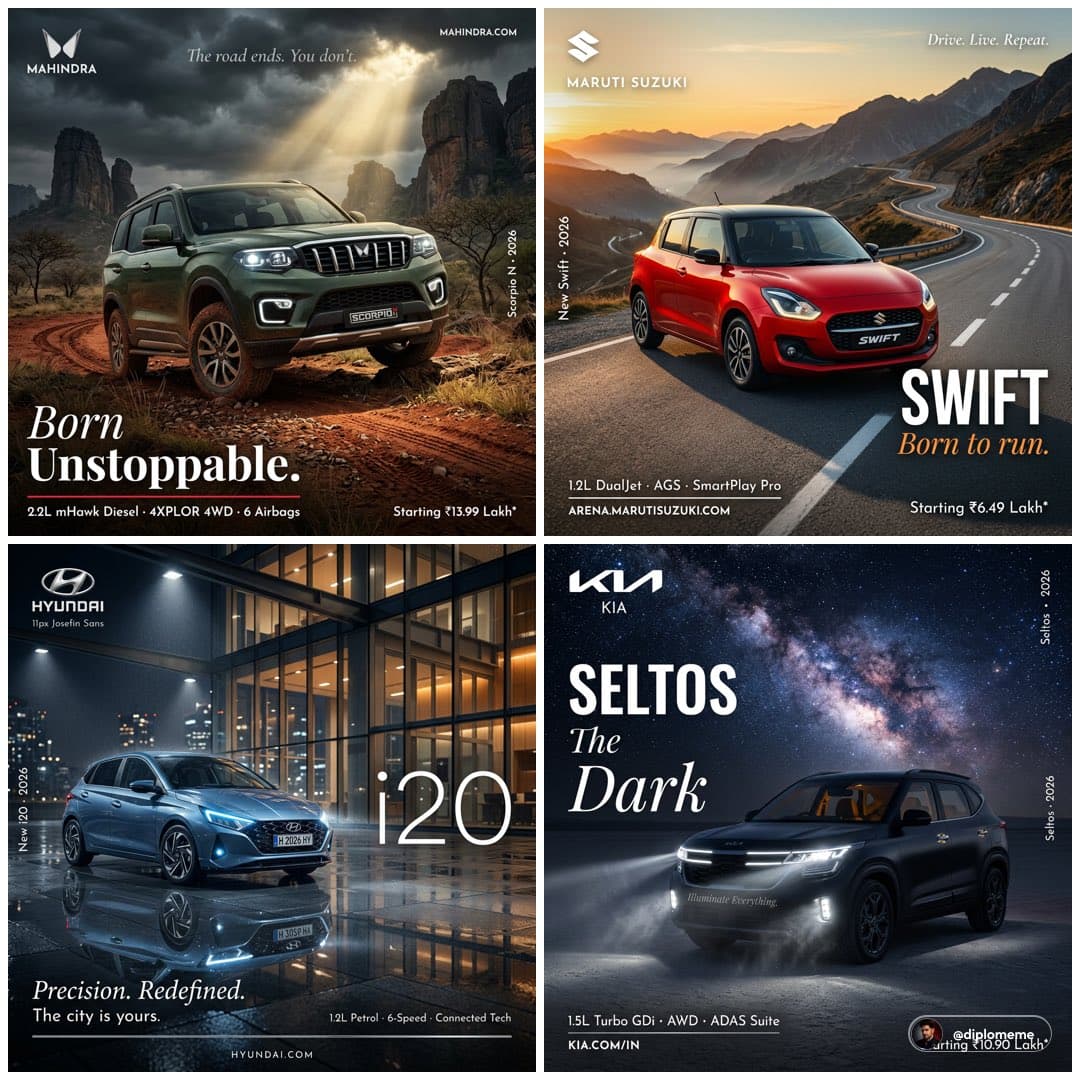 Hyper-realistic professional automotive commercial ad poster.