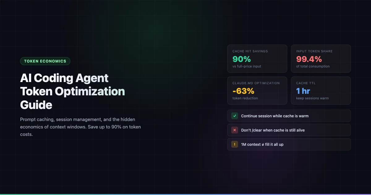 Cover Image for AI Coding Agent Token Optimization Guide: Prompt Caching, Session Management, and the Hidden Economics of Context Windows